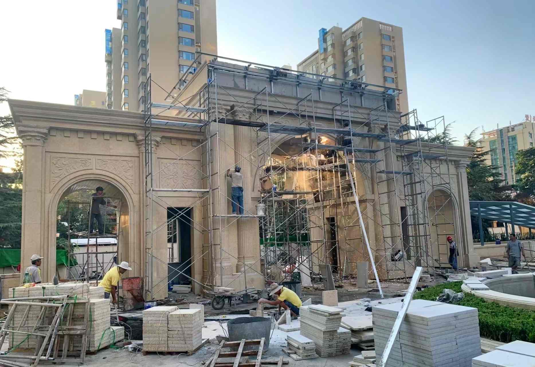 朔州 黄金麻荔枝面花岗岩小区门楼外墙干挂