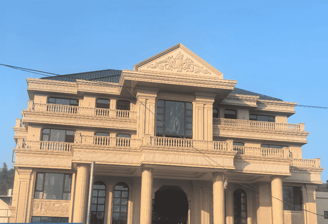 朔州黄金麻别墅外墙干挂石材效果示例