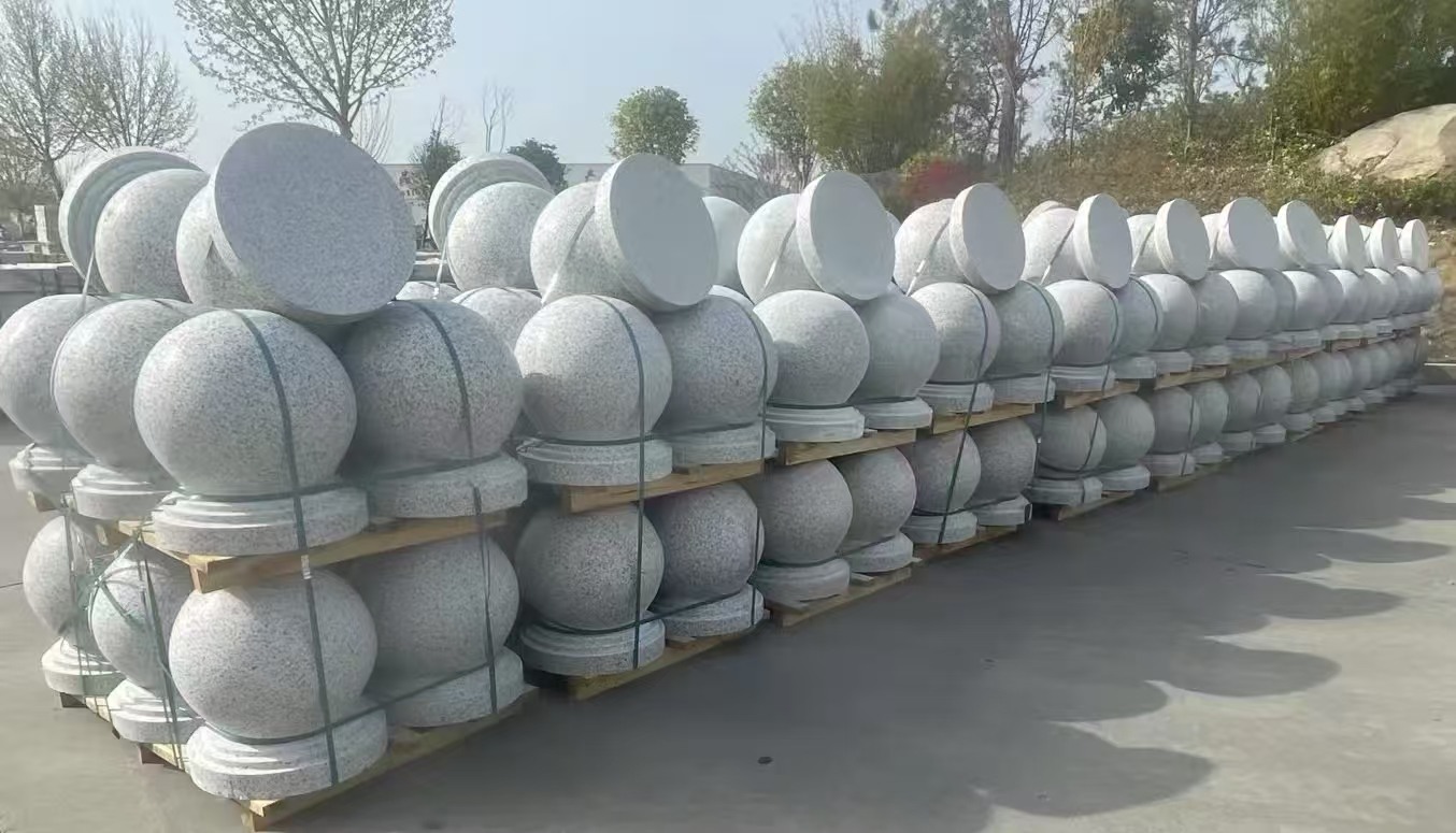 朔州 白麻花岗岩石材圆球，石球，挡车球，隔离球，景观石球，风水球等