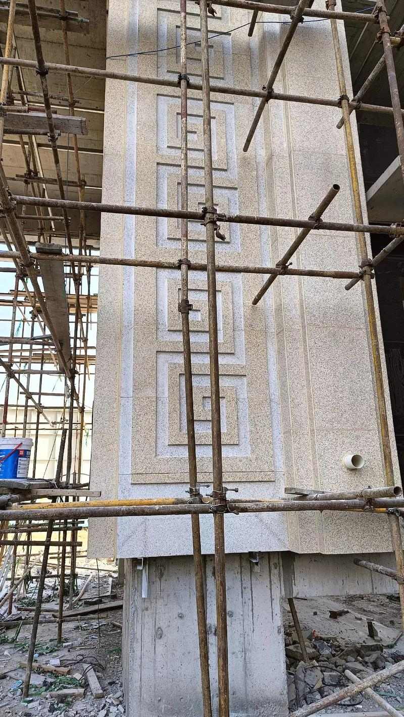 朔州 黄金麻花岗岩别墅外墙干挂回纹造型效果