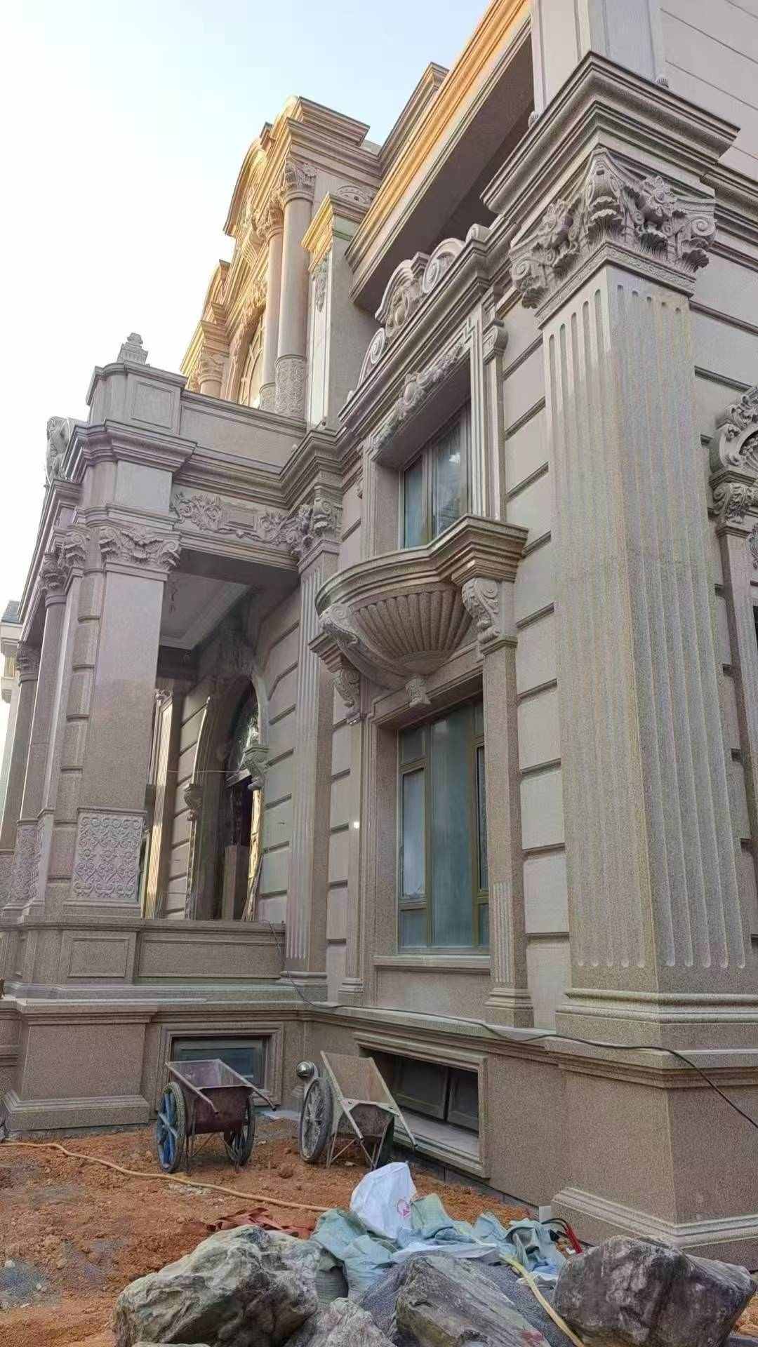 朔州 黄金麻花岗岩光面别墅外墙干挂施工完成