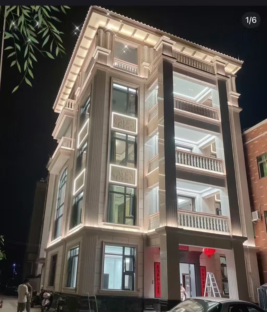 朔州 芝麻白花岗岩别墅外墙夜间效果